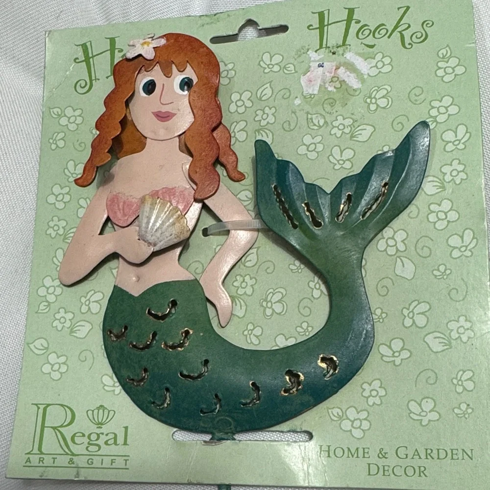 Redhead Mermaid Wall Hook - Green and Orange